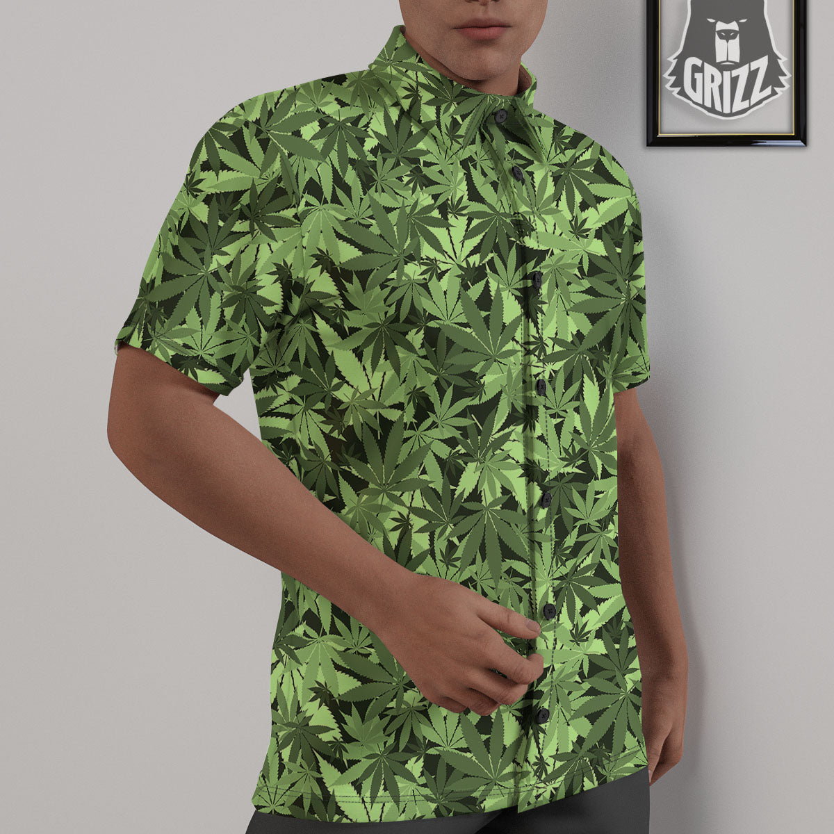 Cannabis Leaf Green Print Pattern Untucked Shirts-grizzshop