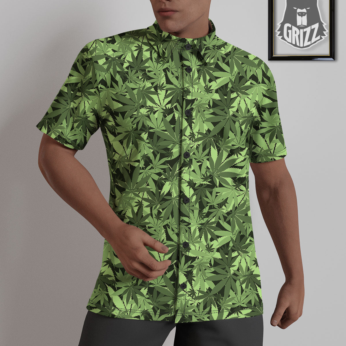 Cannabis Leaf Green Print Pattern Untucked Shirts-grizzshop