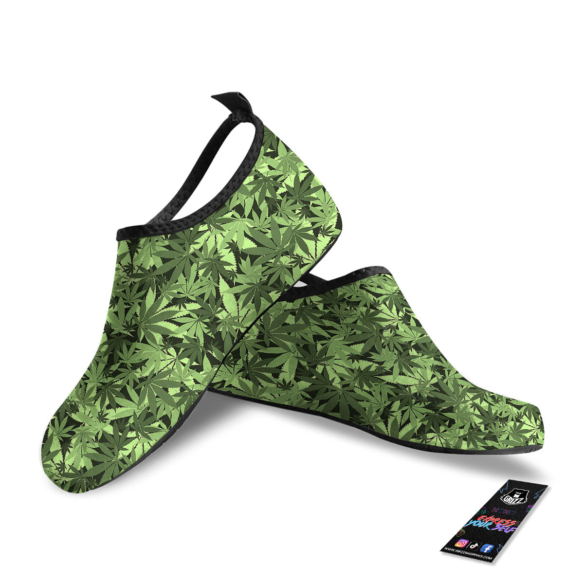 Cannabis Leaf Green Print Pattern Water Shoes-grizzshop