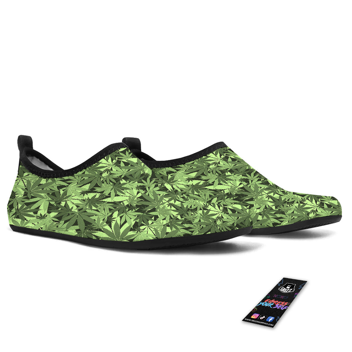 Cannabis Leaf Green Print Pattern Water Shoes-grizzshop