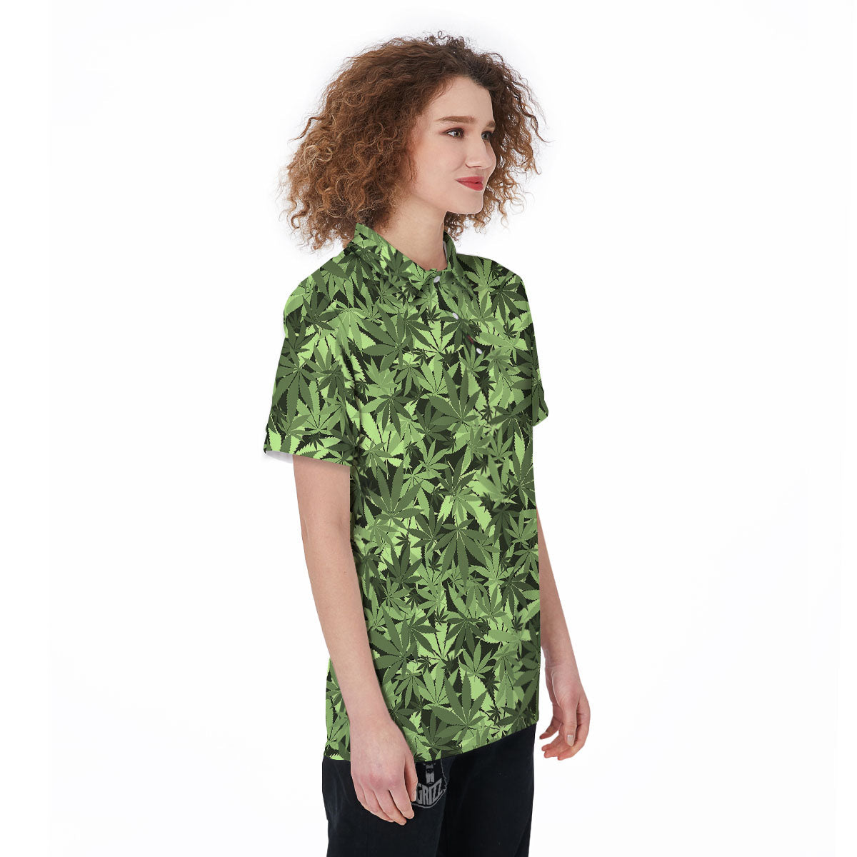 Cannabis Leaf Green Print Pattern Women's Golf Shirts-grizzshop