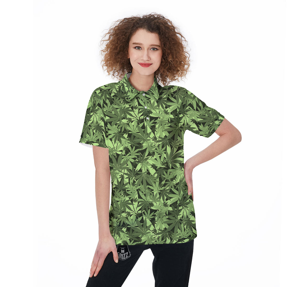 Cannabis Leaf Green Print Pattern Women's Golf Shirts-grizzshop