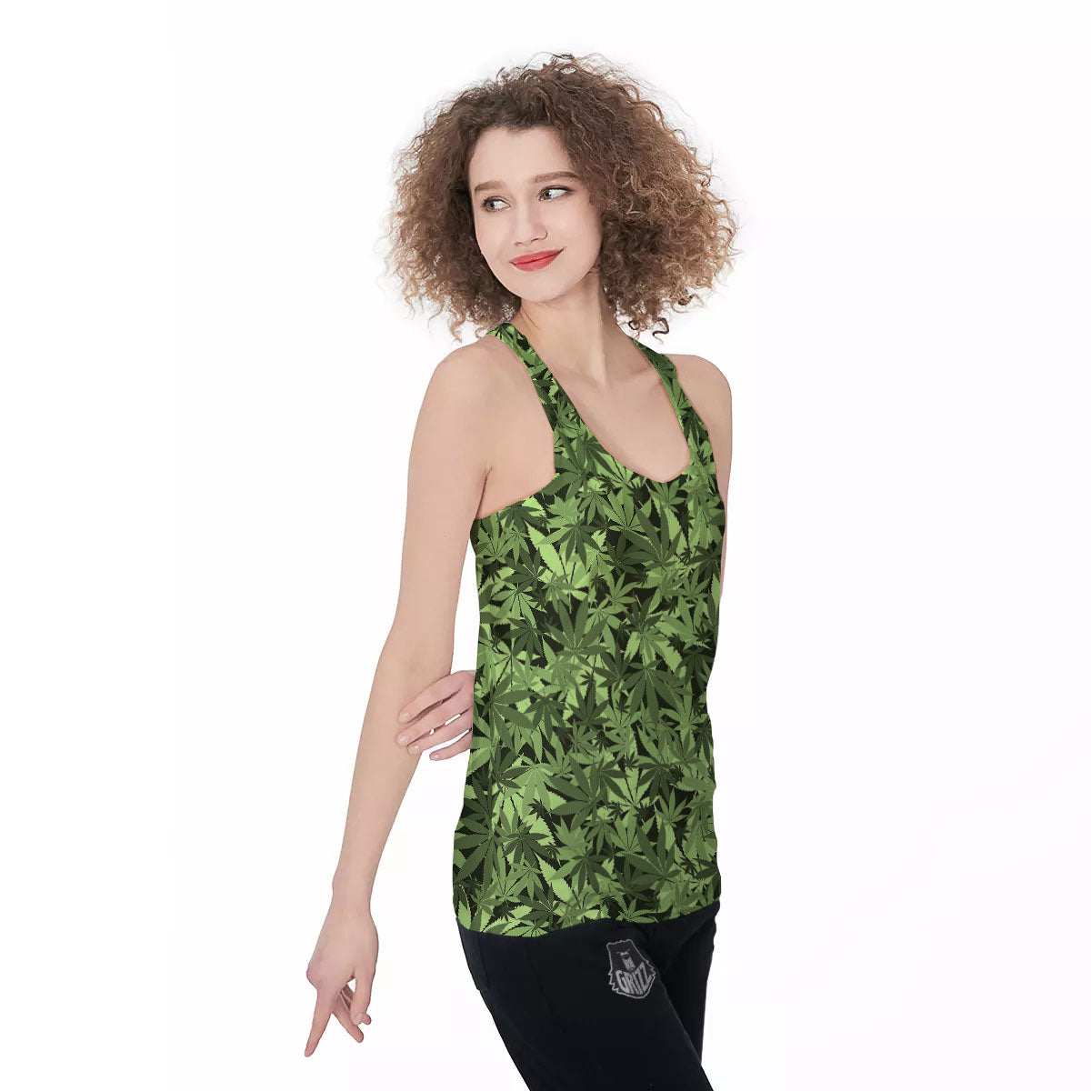 Cannabis Leaf Green Print Pattern Women's Racerback Tank Top-grizzshop