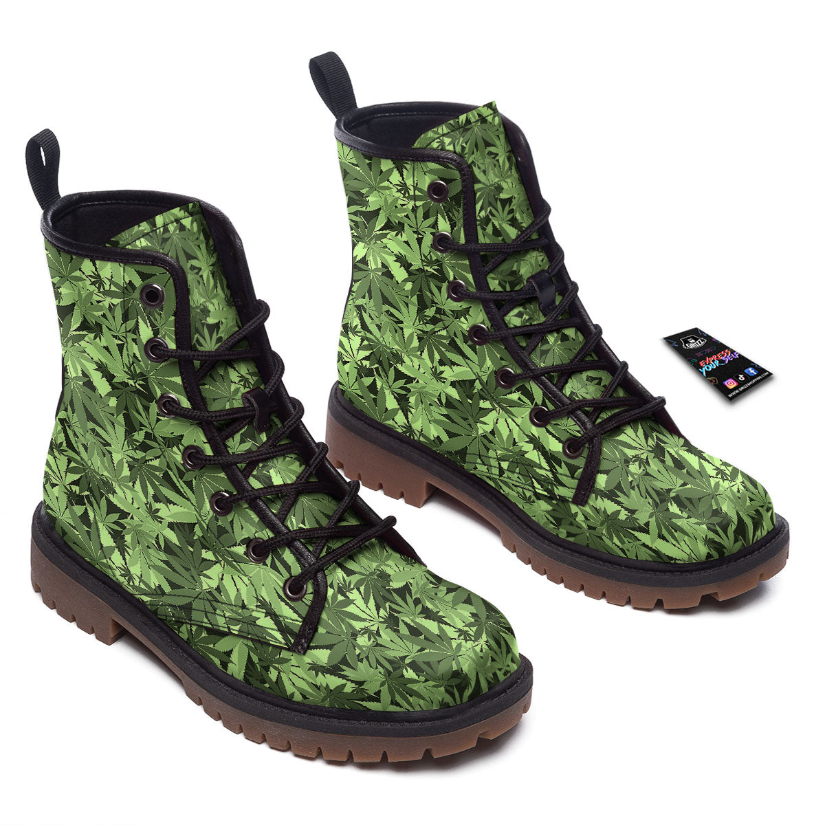 Cannabis Leaf Green Print Pattern Work Boots-grizzshop