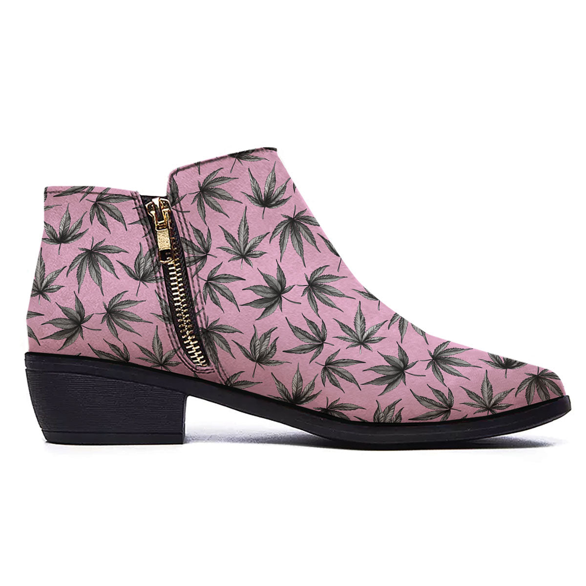 Cannabis Leaf Pink And Green Print Ankle Boots-grizzshop