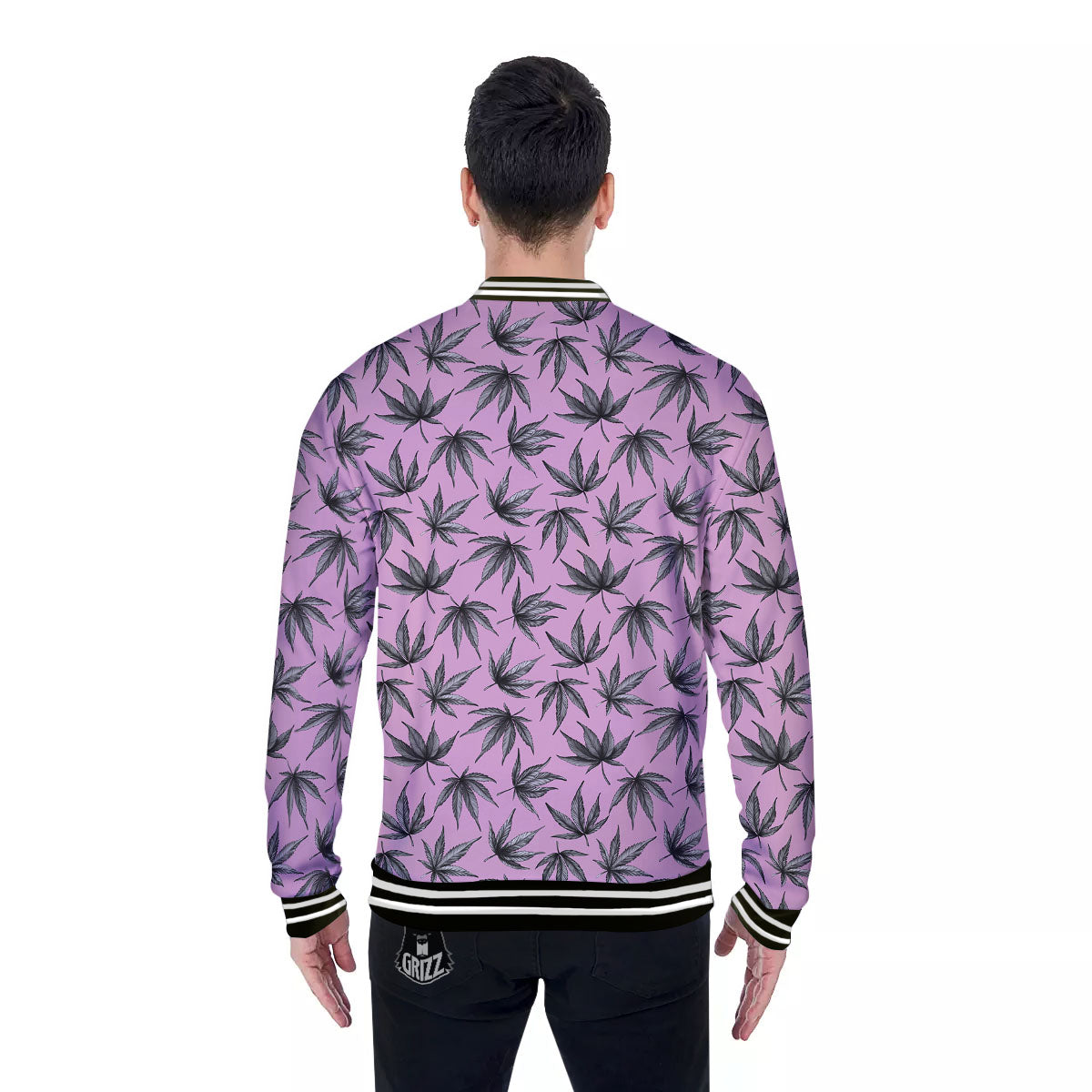 Cannabis Leaf Pink And Green Print Baseball Jacket-grizzshop