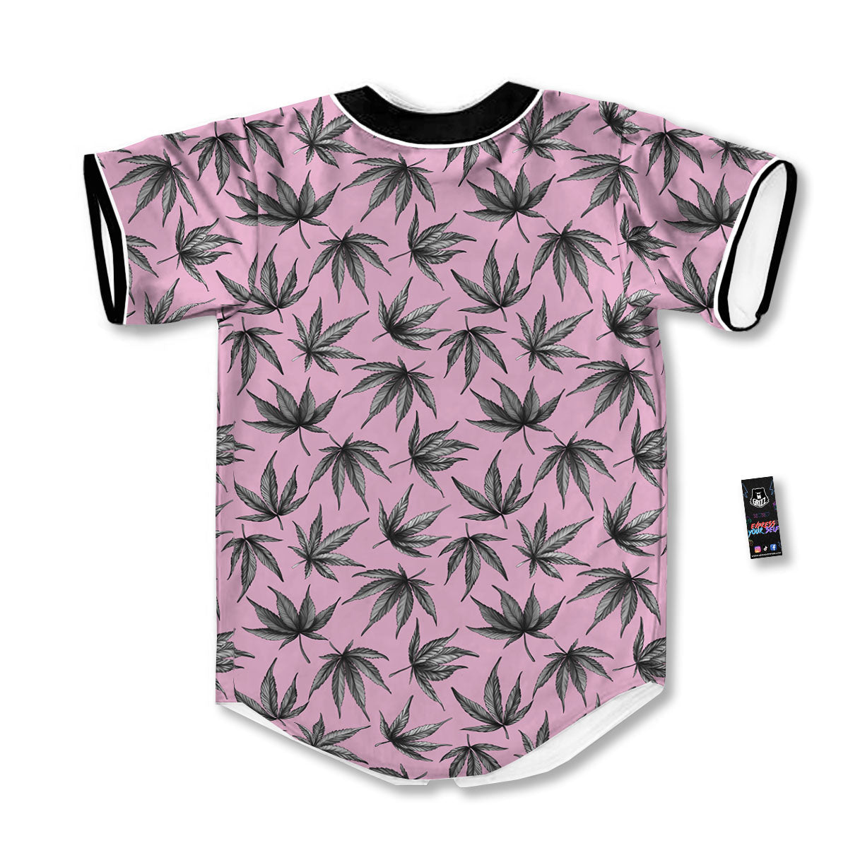 Cannabis Leaf Pink And Green Print Baseball Jersey-grizzshop