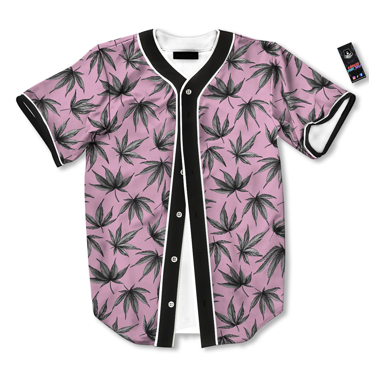 Cannabis Leaf Pink And Green Print Baseball Jersey-grizzshop