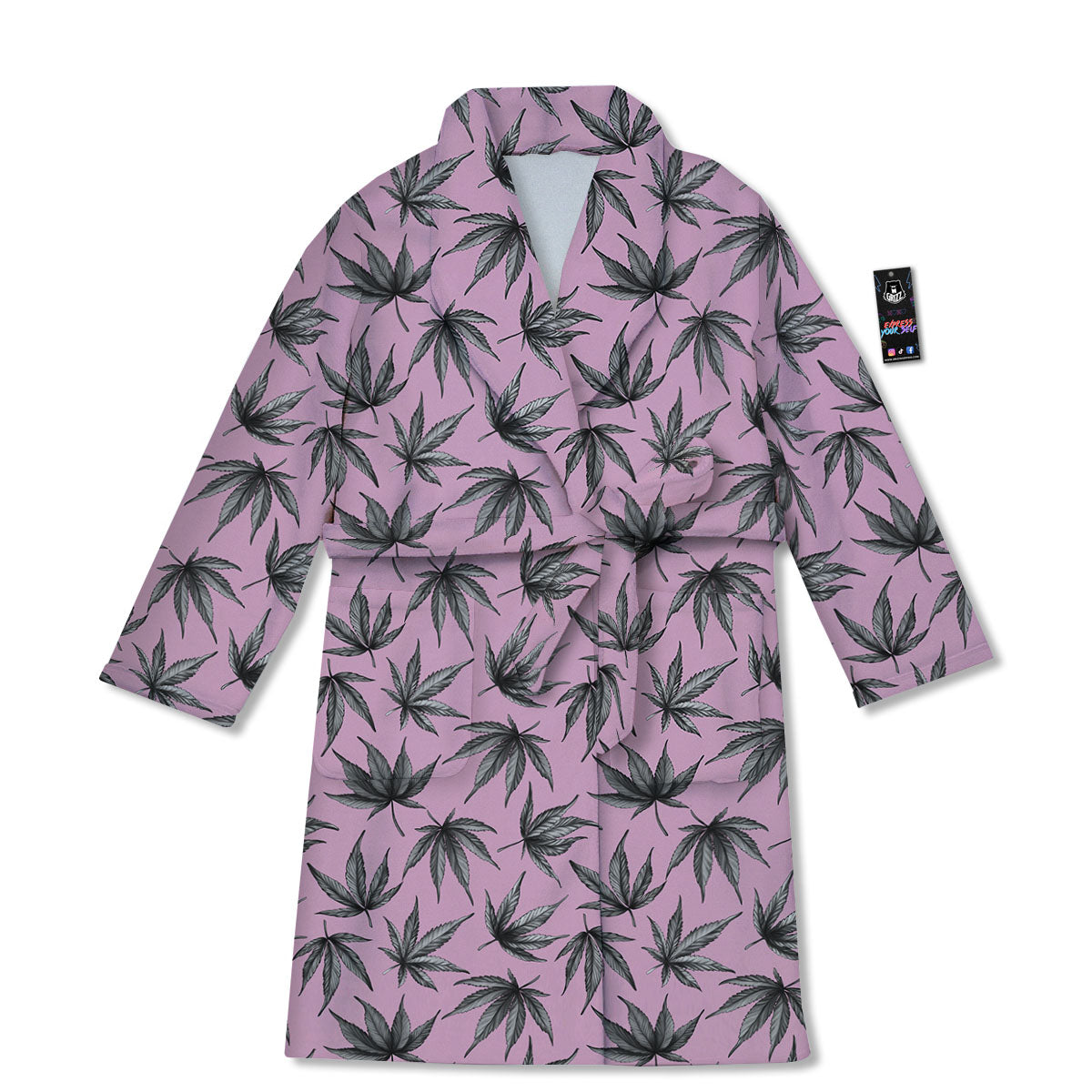 Cannabis Leaf Pink And Green Print Bathrobe-grizzshop