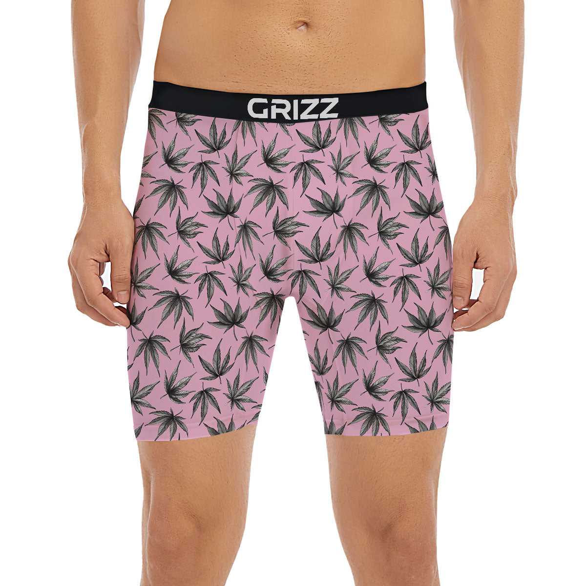 Cannabis Leaf Pink And Green Print Boxer Briefs-grizzshop