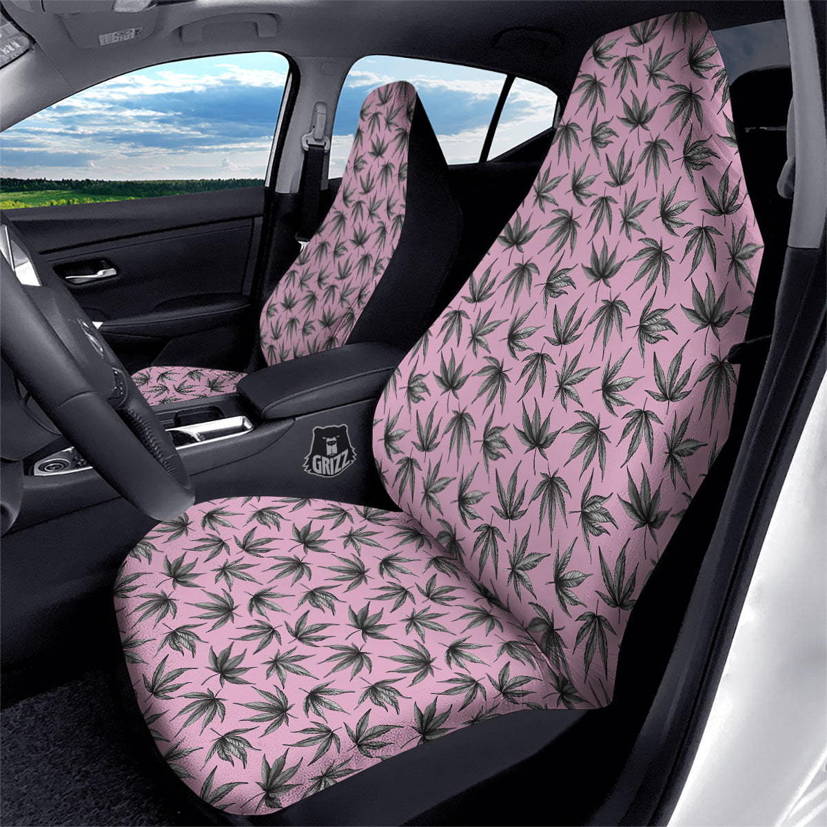 Cannabis Leaf Pink And Green Print Car Seat Covers-grizzshop
