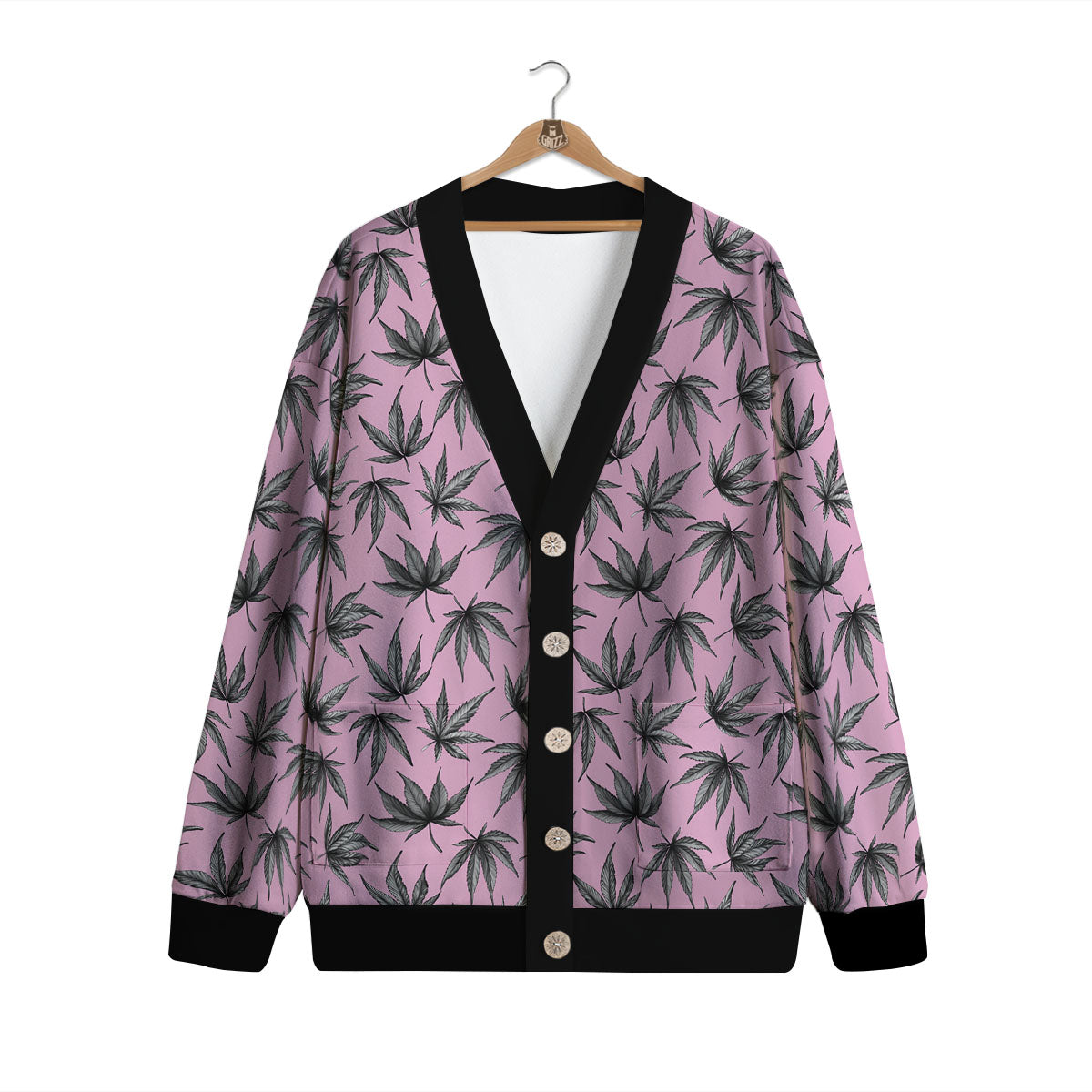 Cannabis Leaf Pink And Green Print Cardigan-grizzshop
