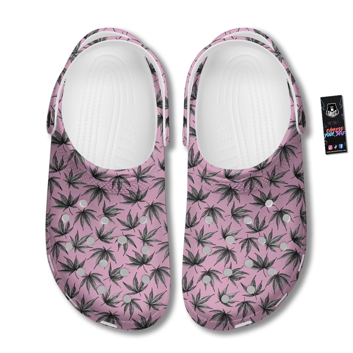 Cannabis Leaf Pink And Green Print Clog-grizzshop