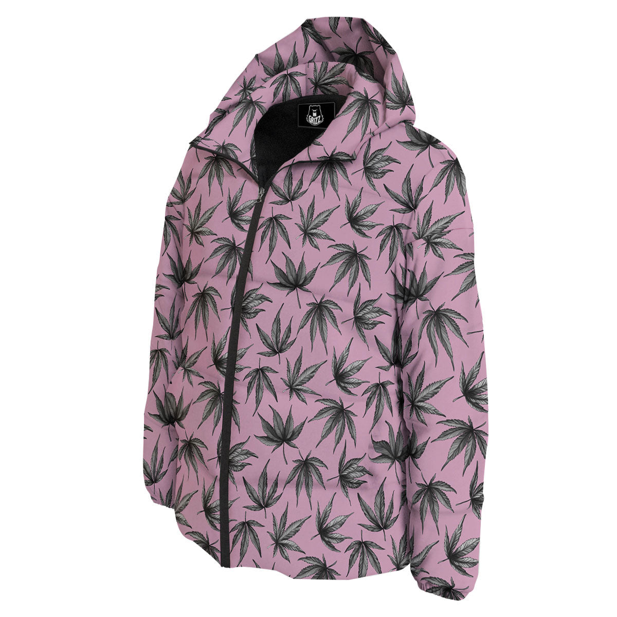 Cannabis Leaf Pink And Green Print Down Jacket-grizzshop