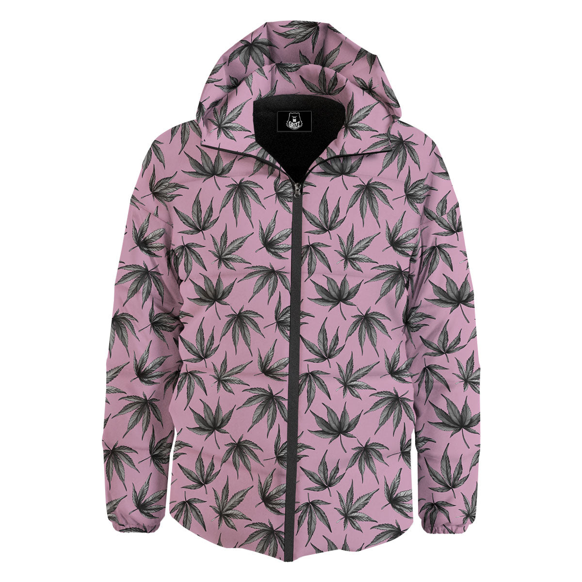Cannabis Leaf Pink And Green Print Down Jacket-grizzshop