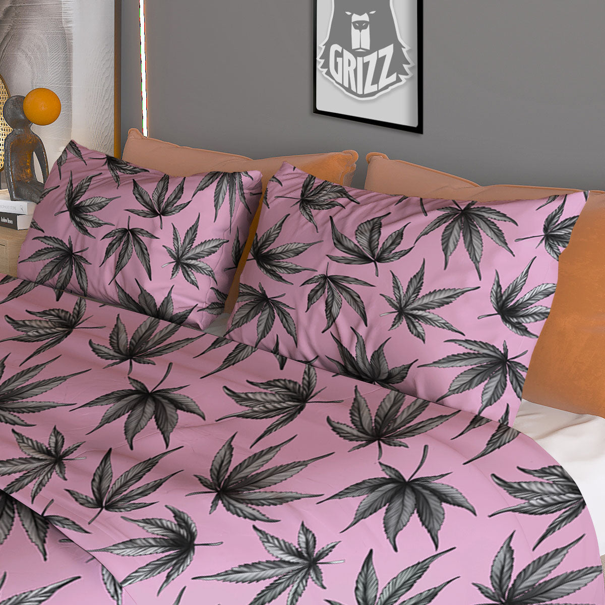 Cannabis Leaf Pink And Green Print Duvet Cover Bedding Set
