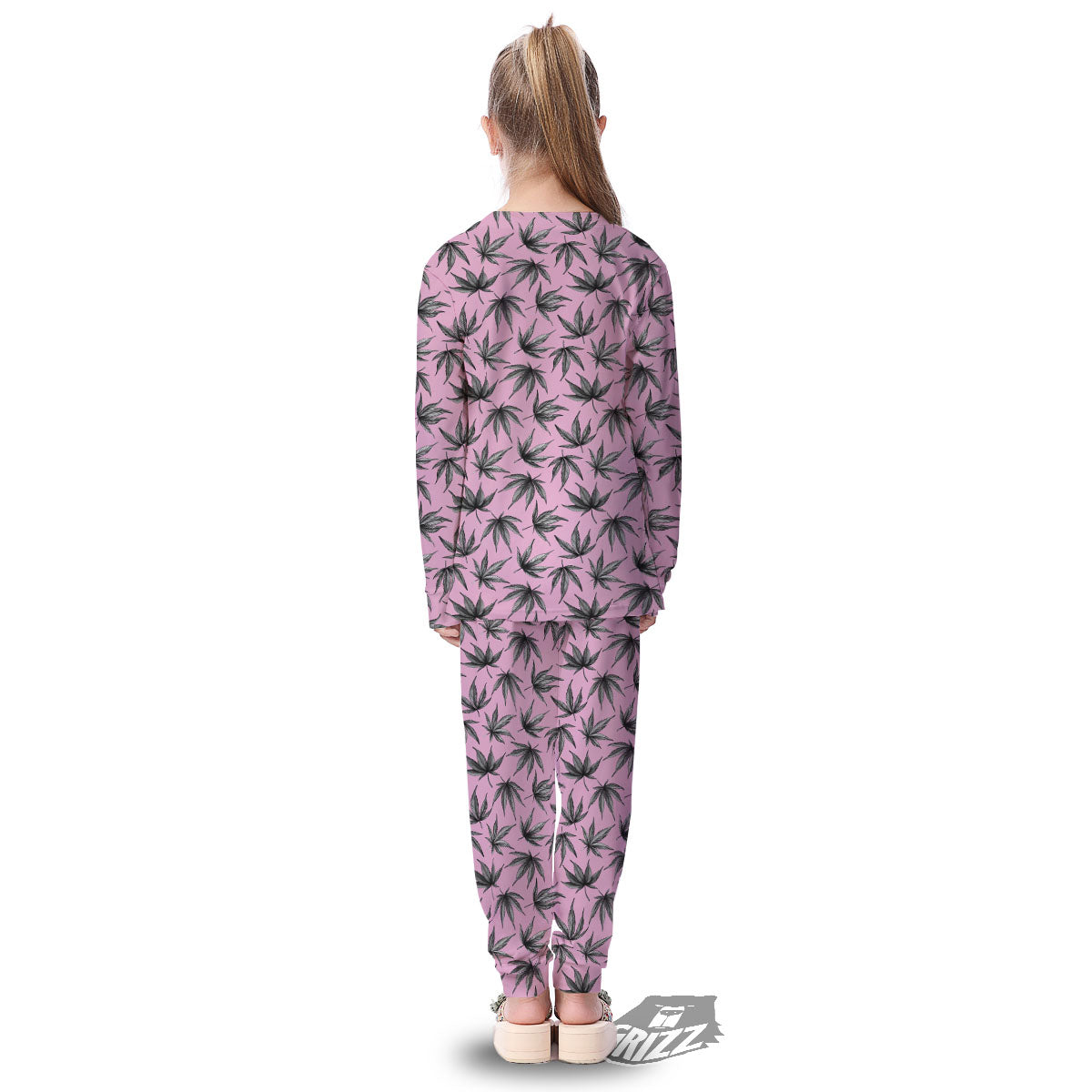 Cannabis Leaf Pink And Green Print Kid's Pajamas-grizzshop