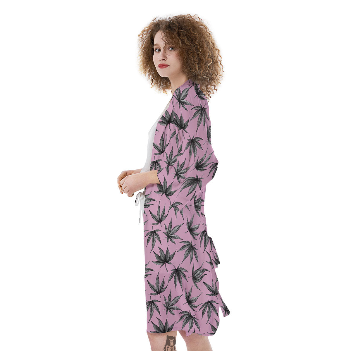 Cannabis Leaf Pink And Green Print Kimono-grizzshop