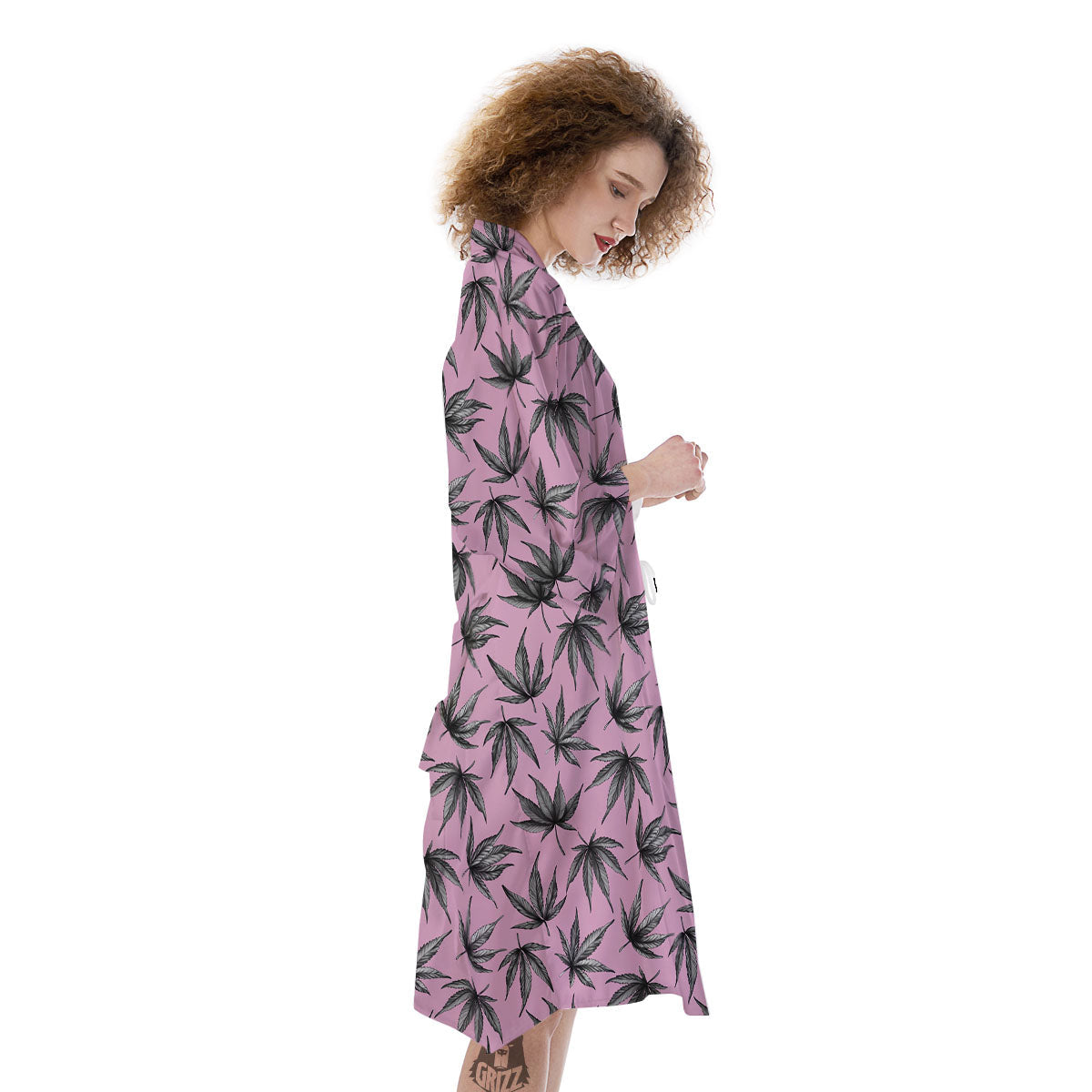 Cannabis Leaf Pink And Green Print Kimono-grizzshop