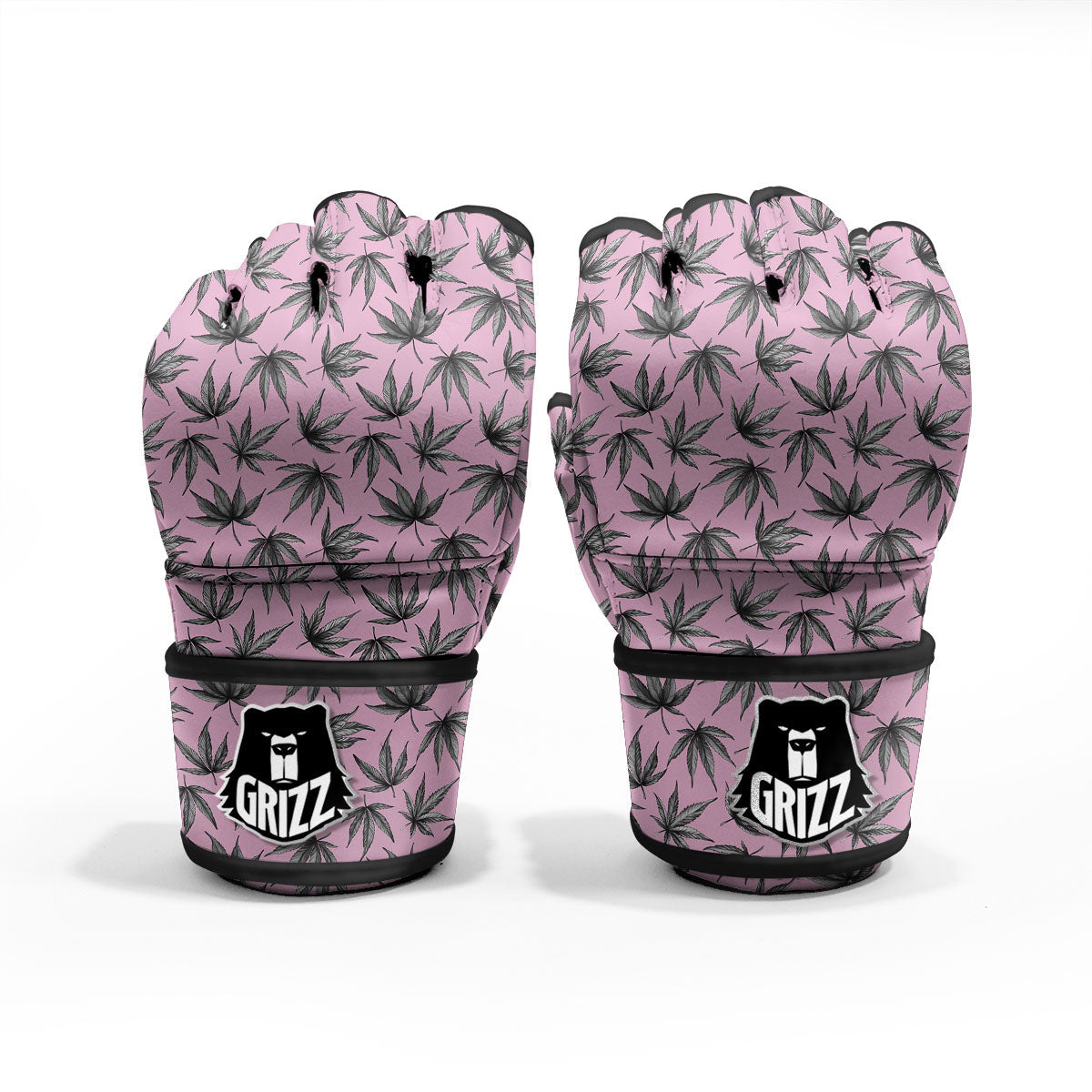 Cannabis Leaf Pink And Green Print MMA Gloves-grizzshop