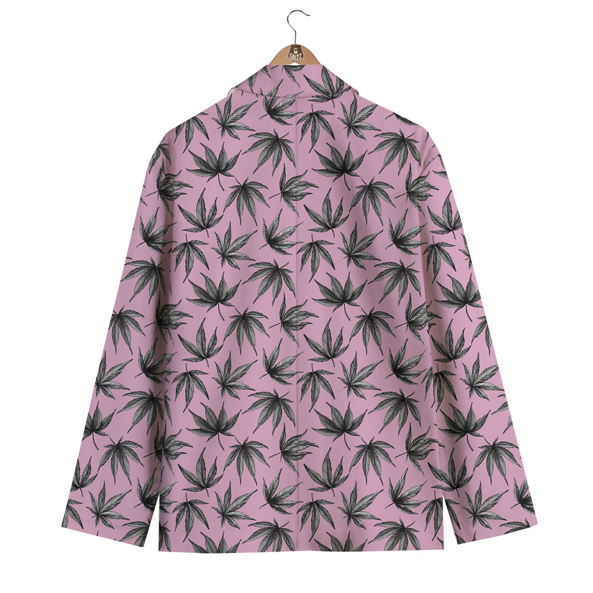Cannabis Leaf Pink And Green Print Men's Blazer-grizzshop