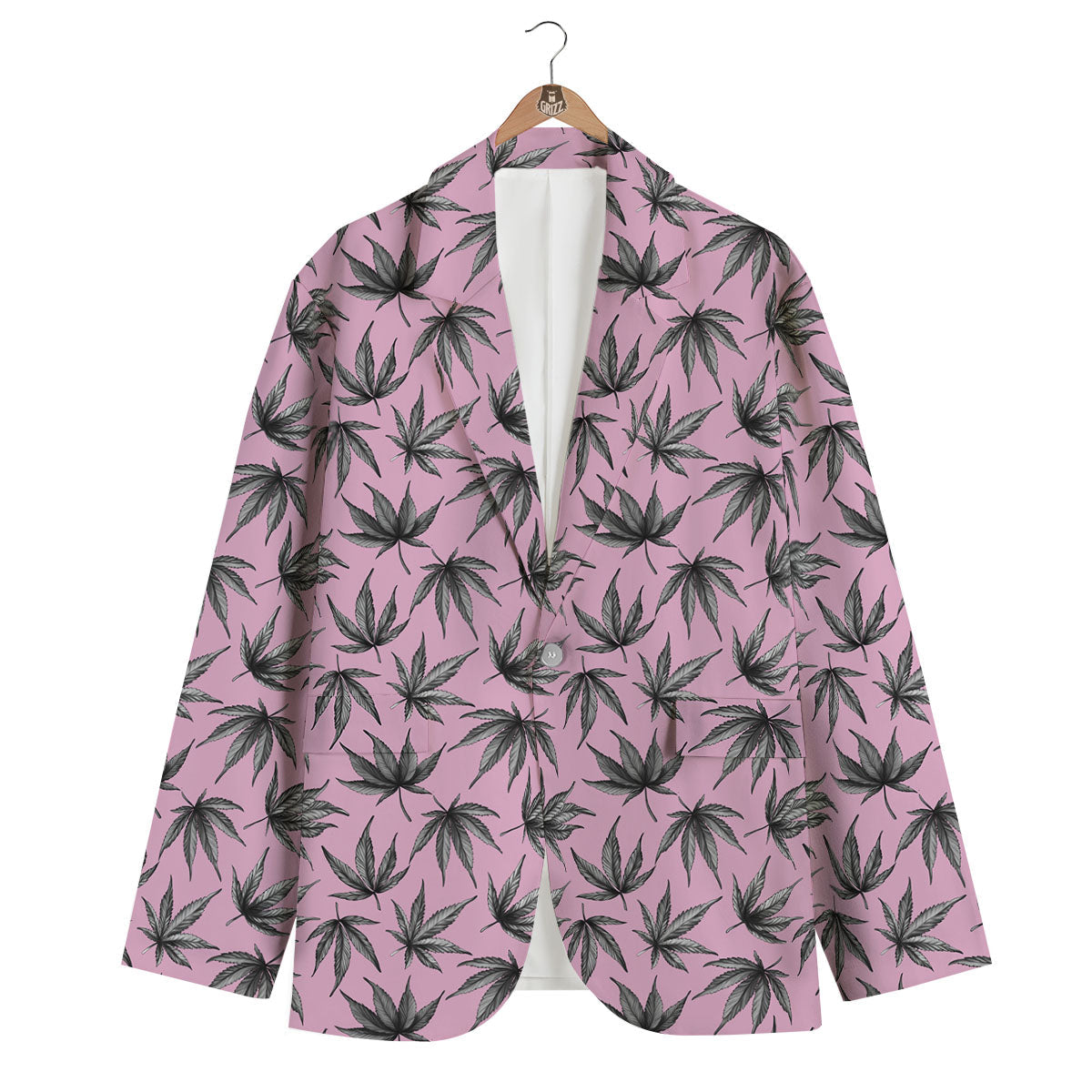 Cannabis Leaf Pink And Green Print Men's Blazer-grizzshop
