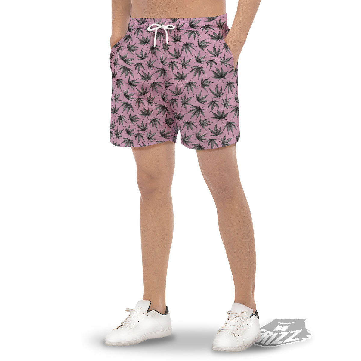 Cannabis Leaf Pink And Green Print Men's Gym Shorts-grizzshop