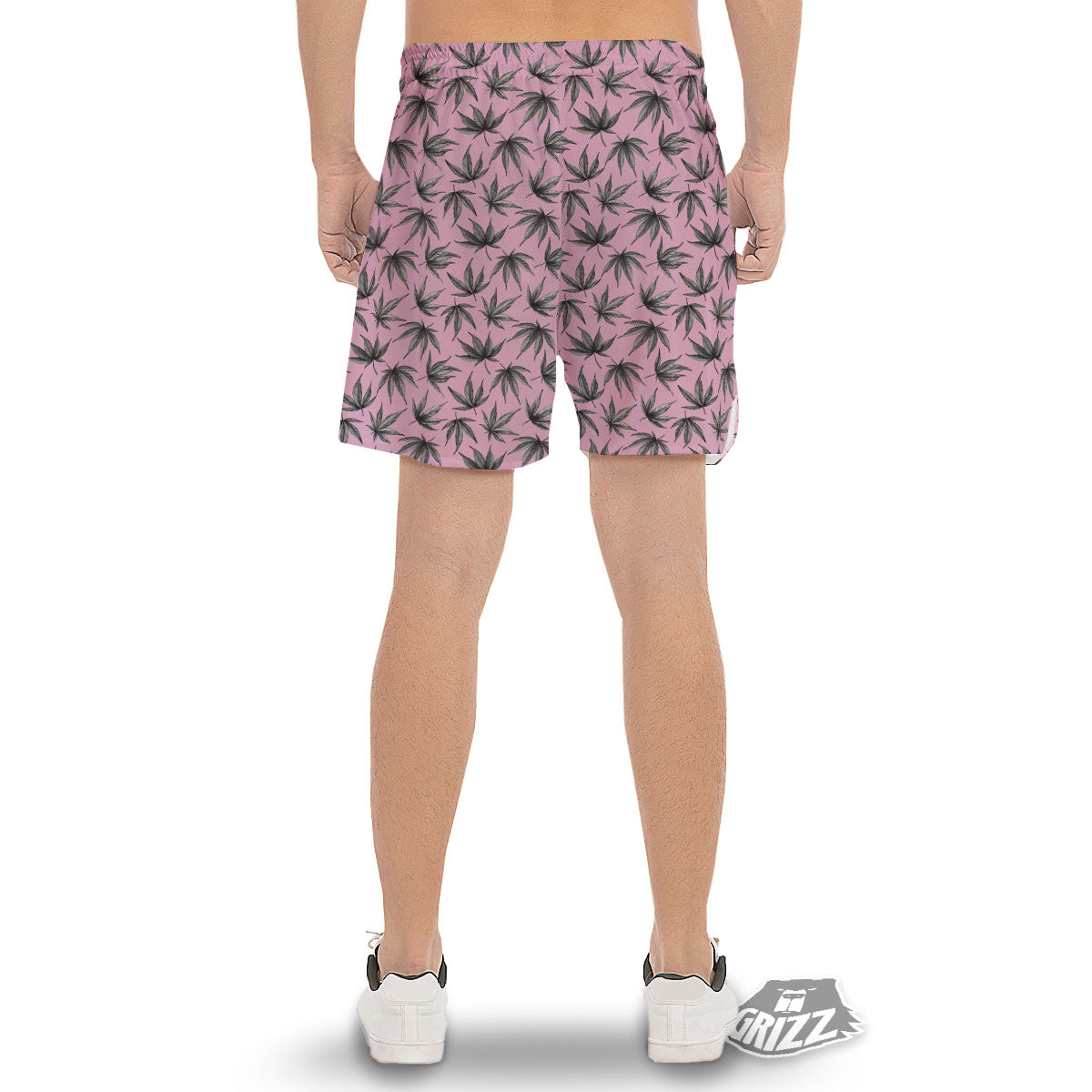 Cannabis Leaf Pink And Green Print Men's Gym Shorts-grizzshop