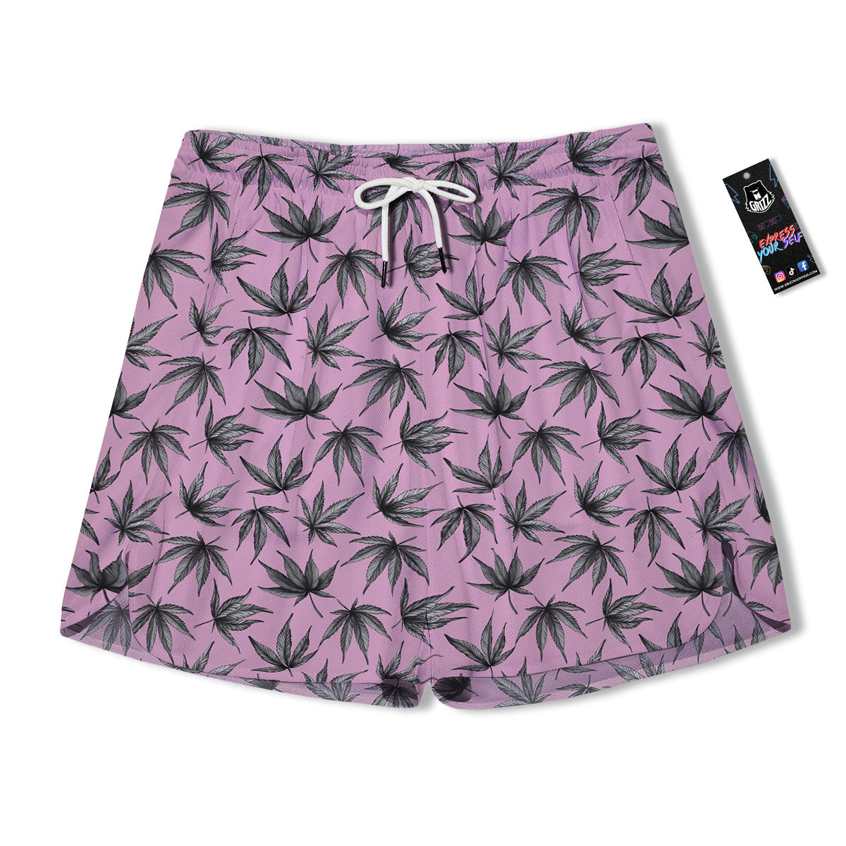 Cannabis Leaf Pink And Green Print Men's Running Shorts-grizzshop