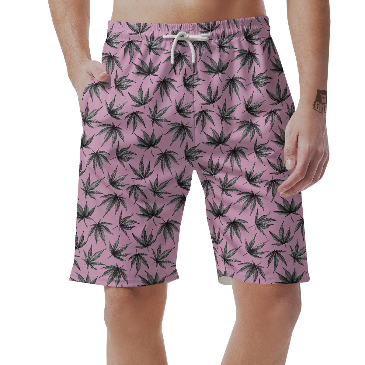 Cannabis Leaf Pink And Green Print Men's Shorts-grizzshop