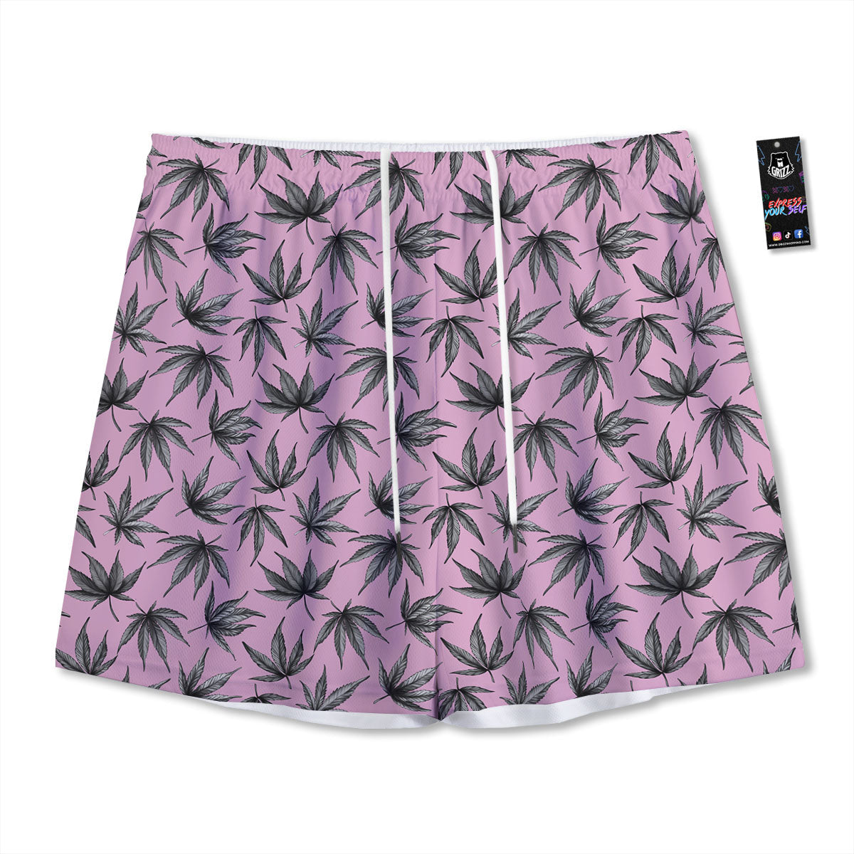 Cannabis Leaf Pink And Green Print Mesh Shorts
