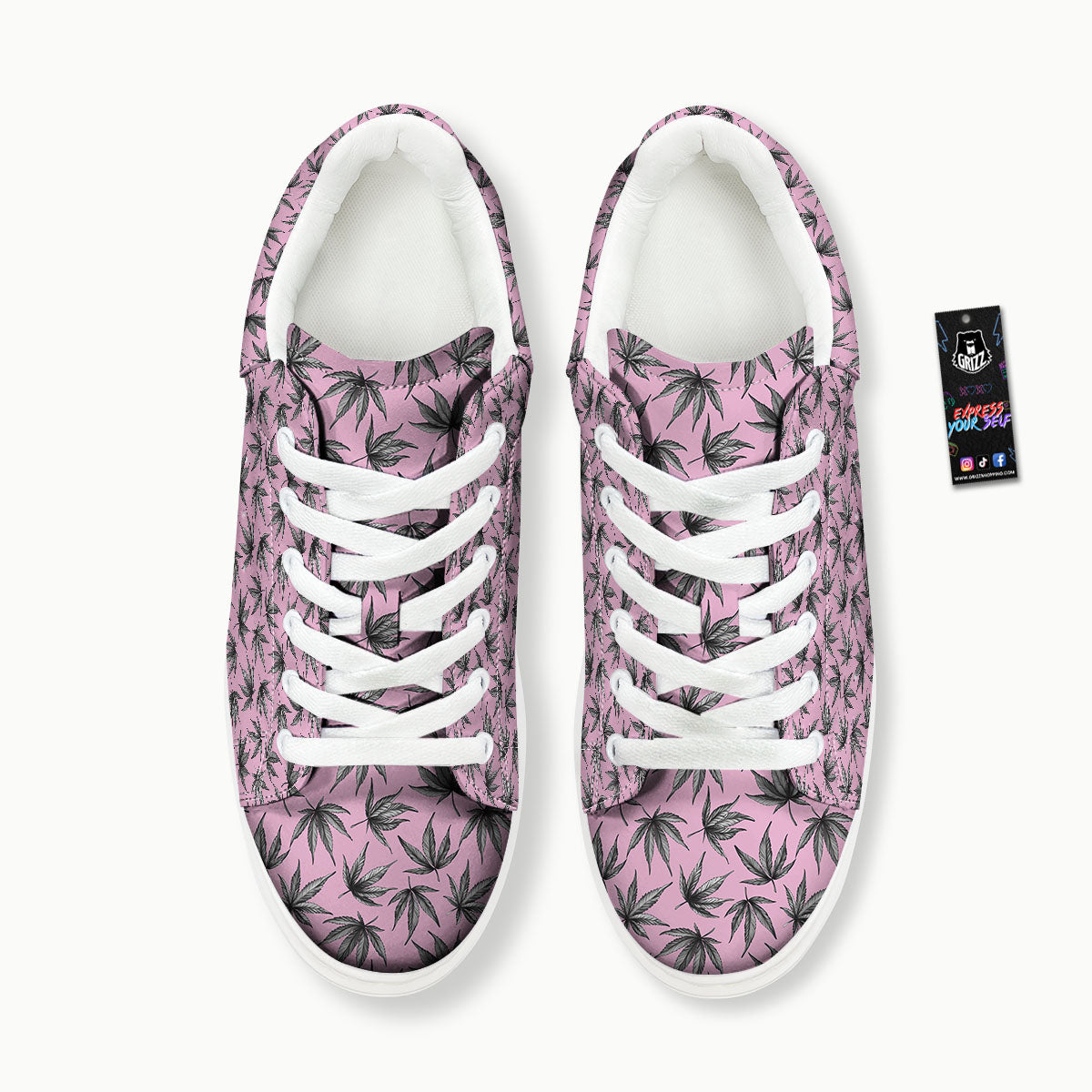 Cannabis Leaf Pink And Green Print Platform Shoes-grizzshop