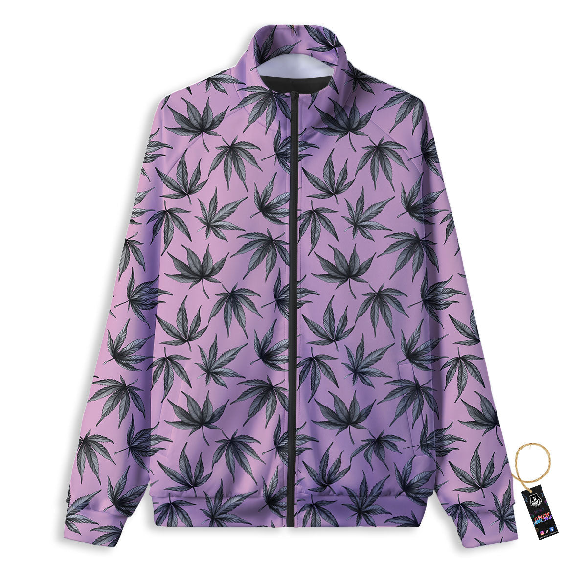 Cannabis Leaf Pink And Green Print Track Jacket-grizzshop