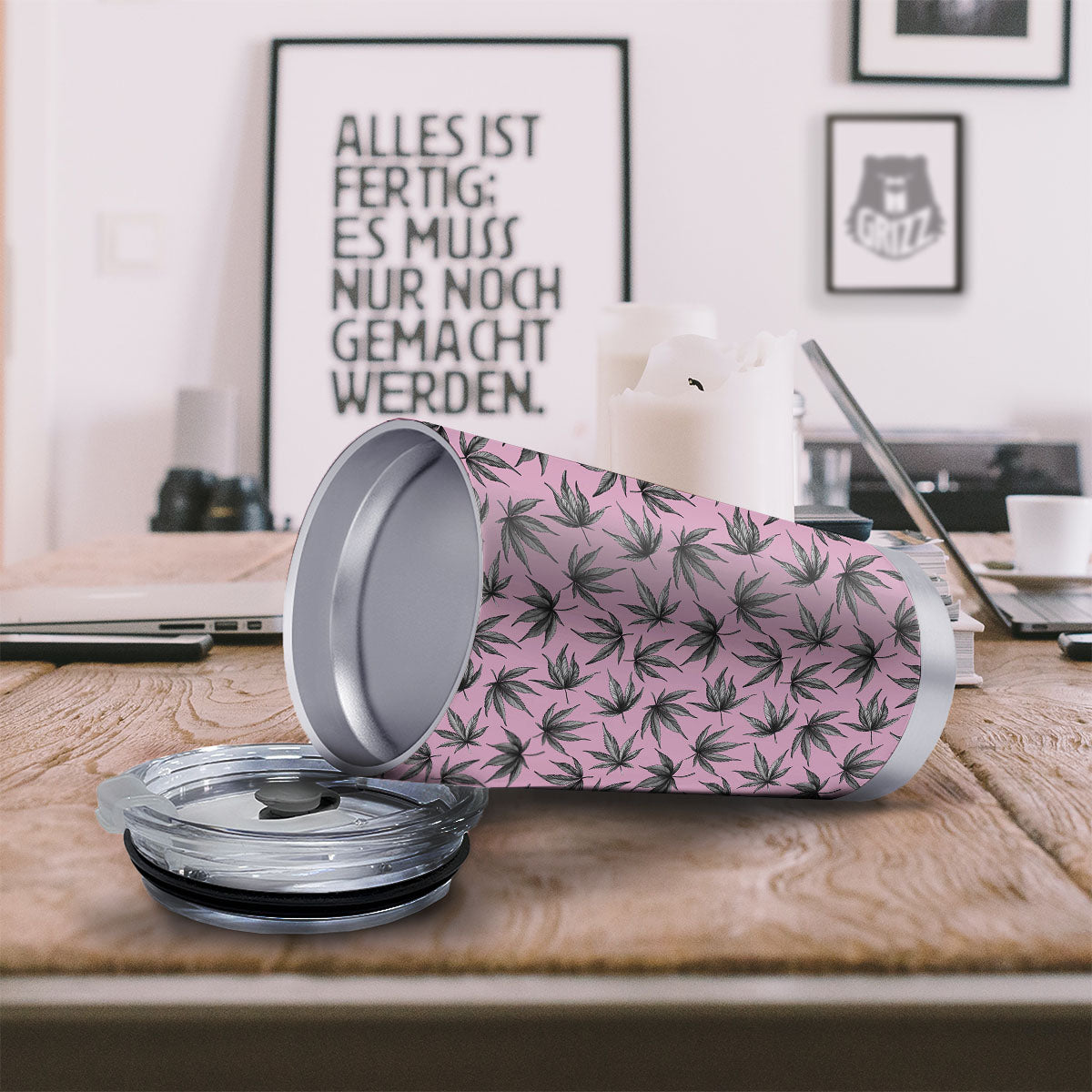 Cannabis Leaf Pink And Green Print Tumbler-grizzshop
