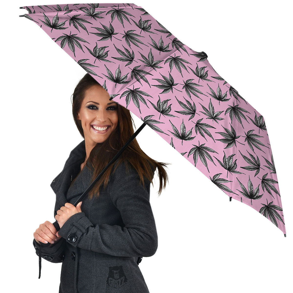 Cannabis Leaf Pink And Green Print Umbrella-grizzshop