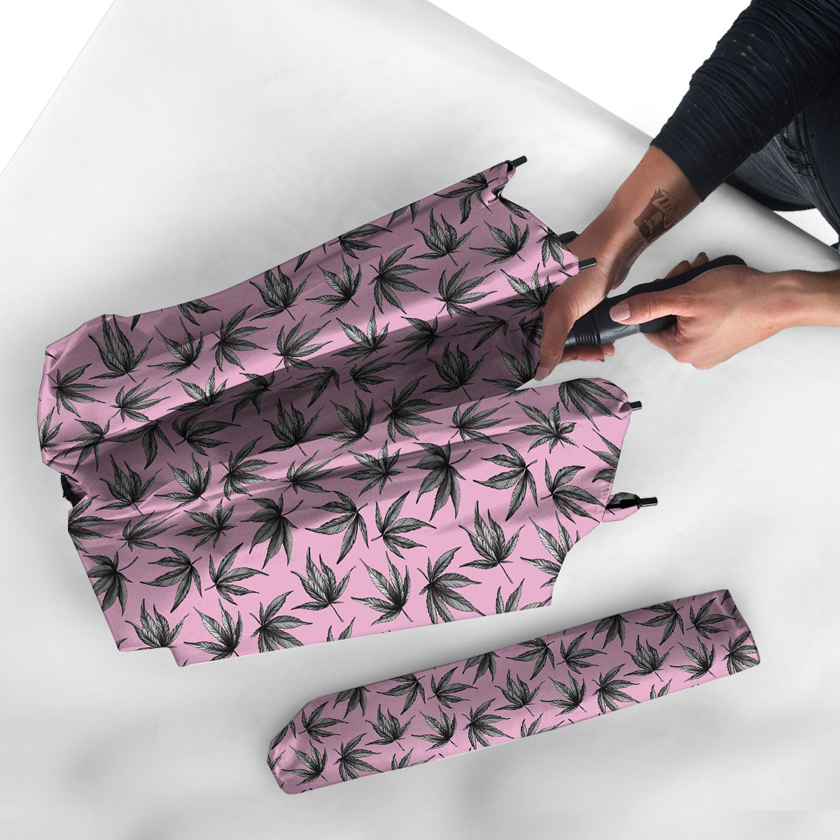 Cannabis Leaf Pink And Green Print Umbrella-grizzshop