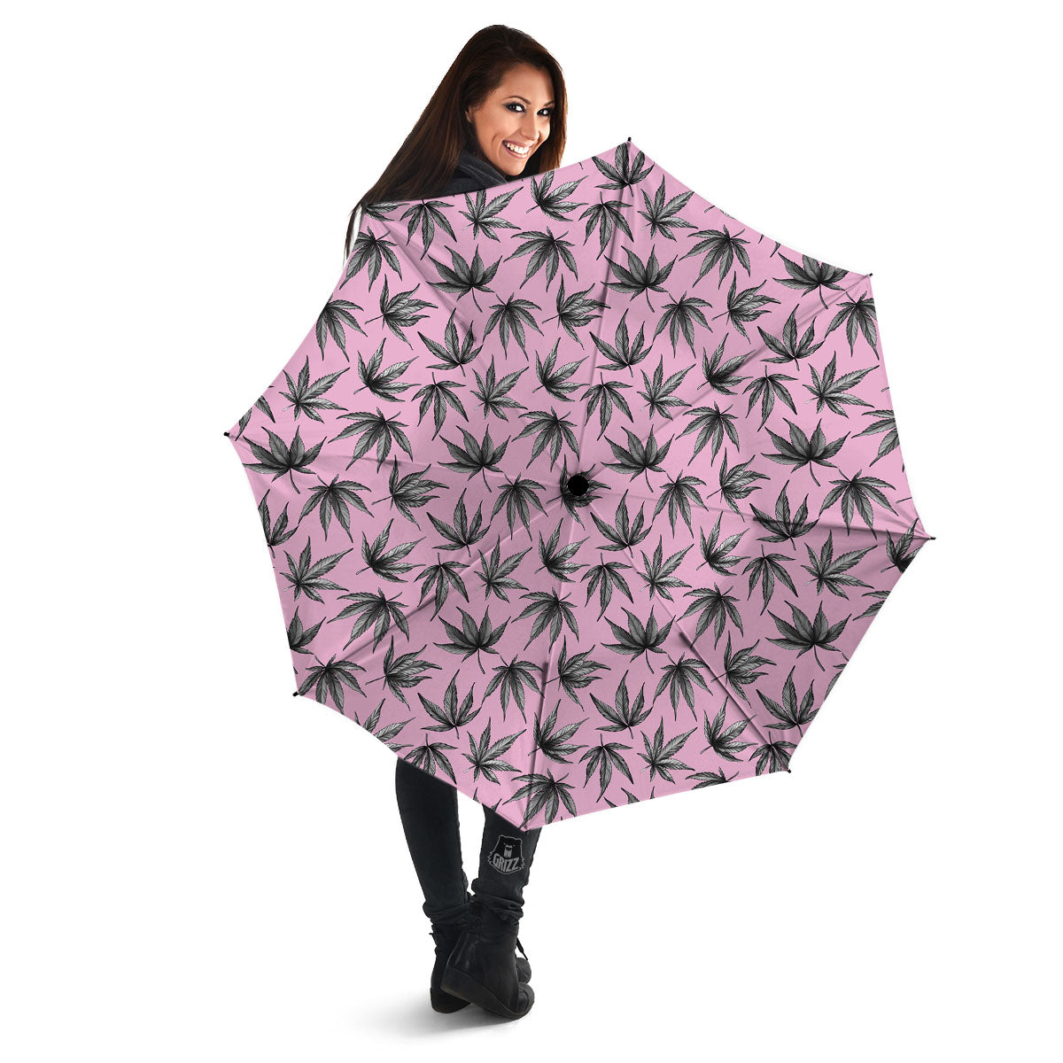 Cannabis Leaf Pink And Green Print Umbrella-grizzshop