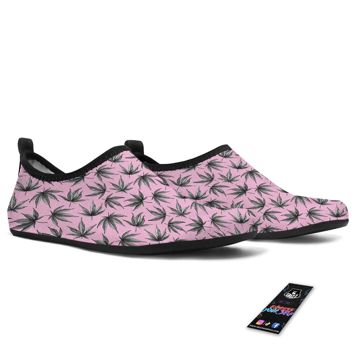 Cannabis Leaf Pink And Green Print Water Shoes-grizzshop
