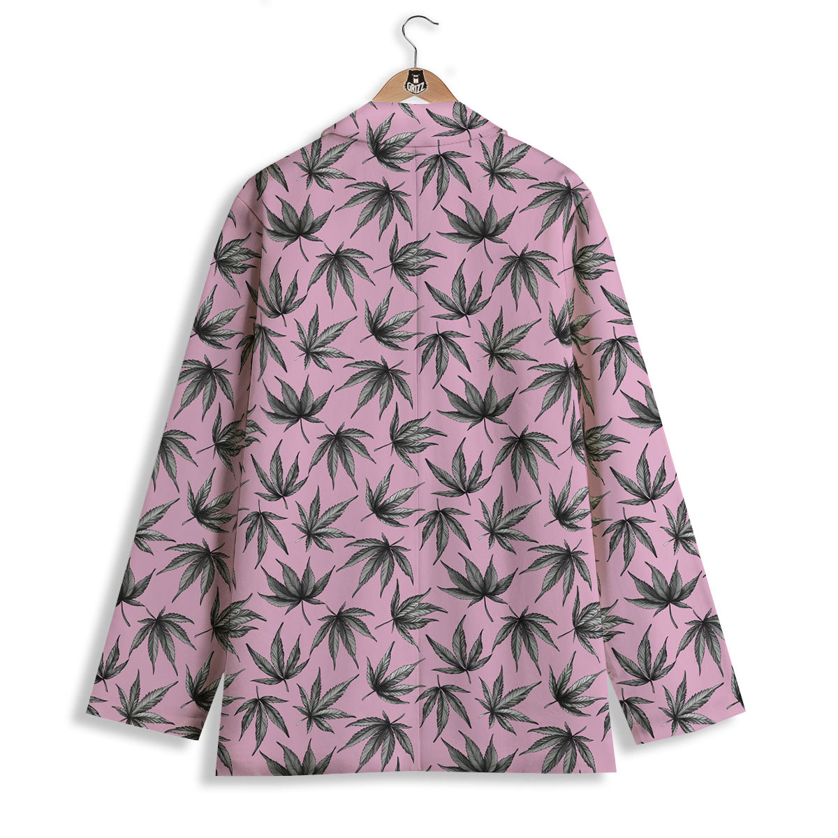 Cannabis Leaf Pink And Green Print Women's Blazer-grizzshop
