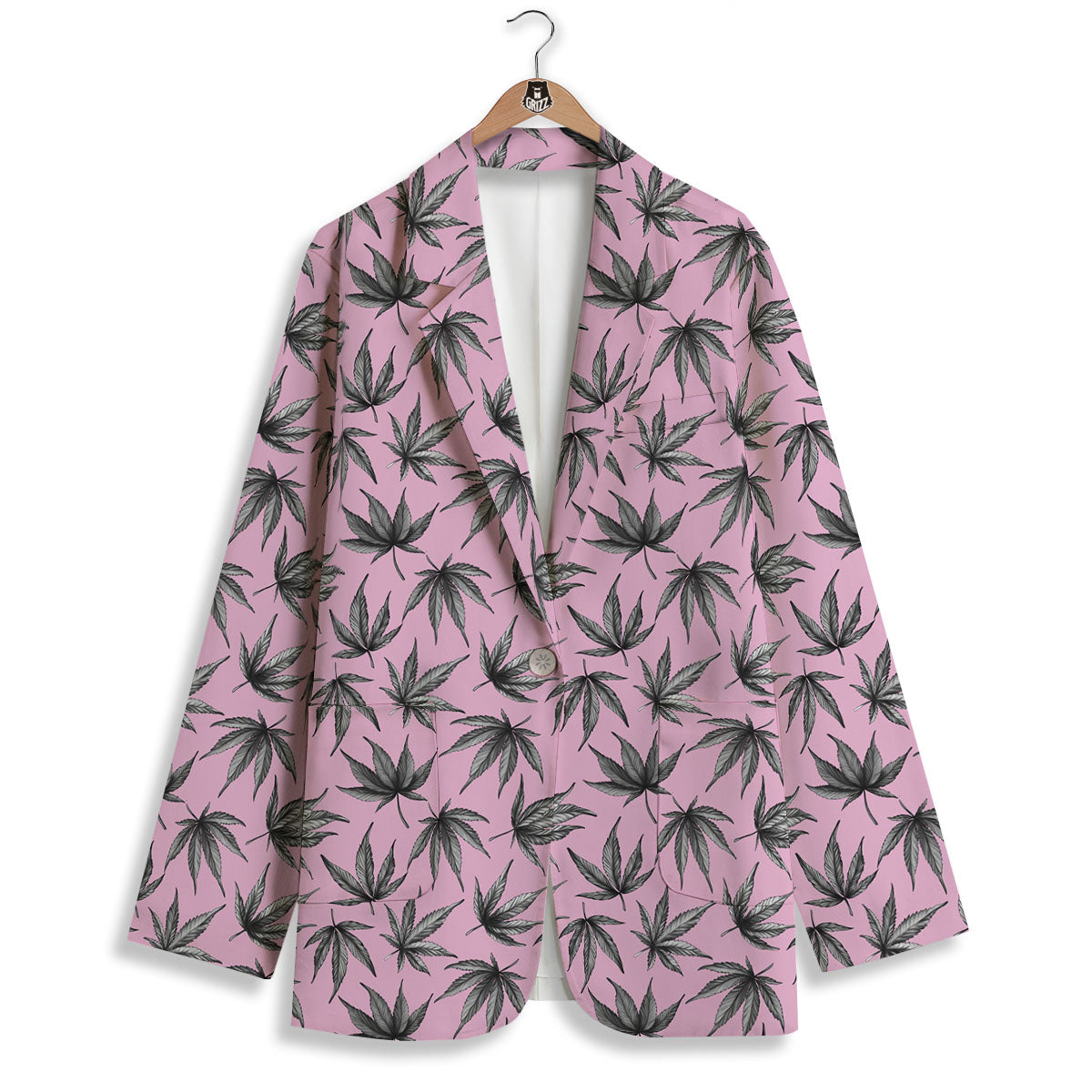 Cannabis Leaf Pink And Green Print Women's Blazer-grizzshop