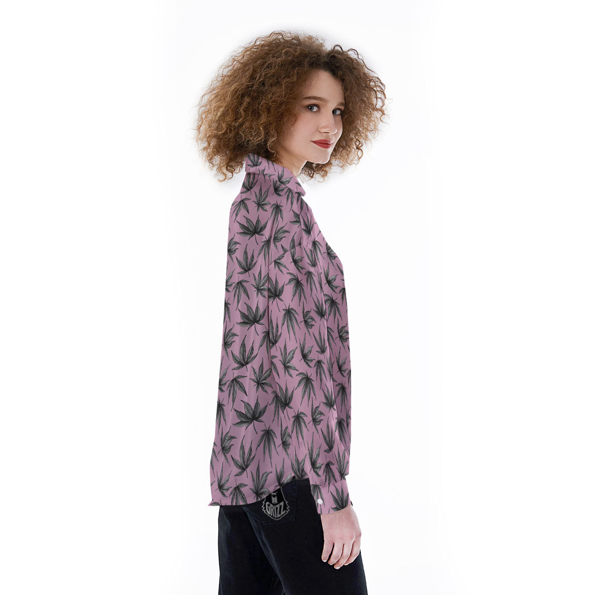 Cannabis Leaf Pink And Green Print Women's Long Sleeve Shirts-grizzshop