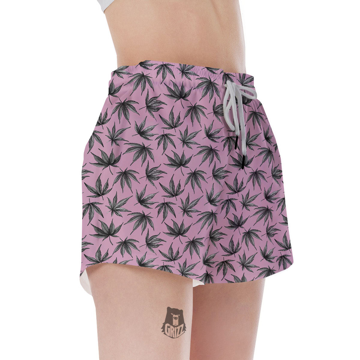 Cannabis Leaf Pink And Green Print Women's Shorts-grizzshop