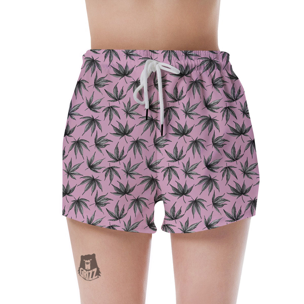 Cannabis Leaf Pink And Green Print Women's Shorts-grizzshop