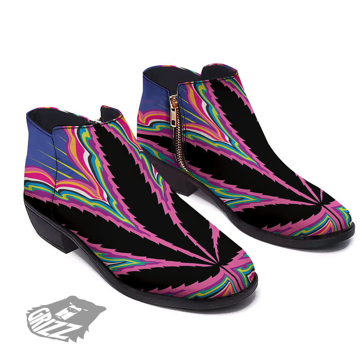 Cannabis Leaf Psychedelic Print Ankle Boots-grizzshop