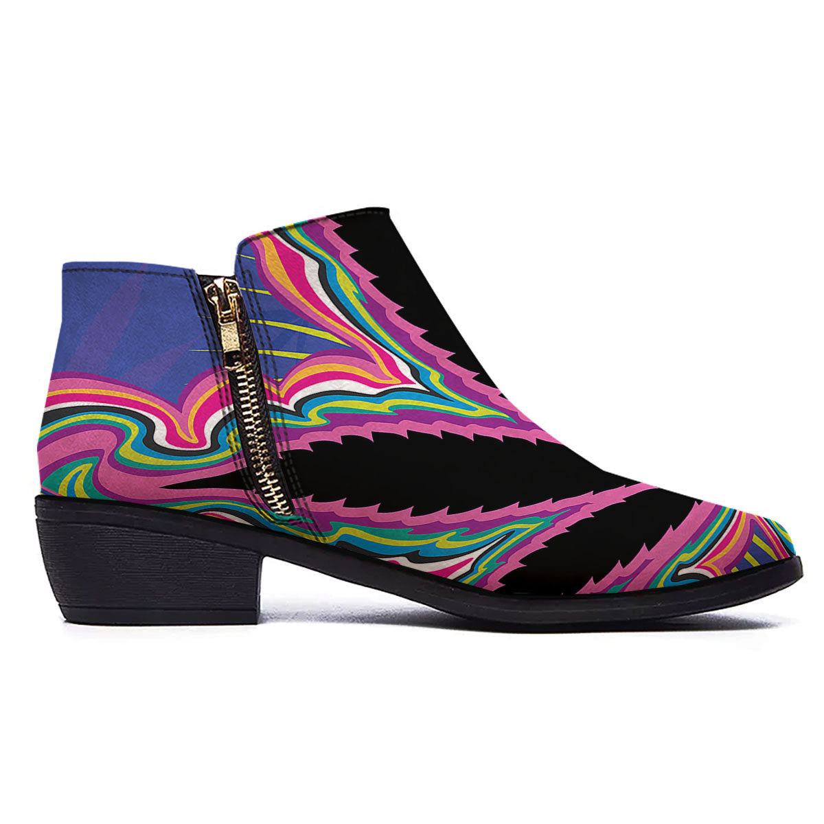 Cannabis Leaf Psychedelic Print Ankle Boots-grizzshop