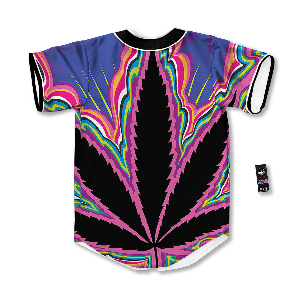 Cannabis Leaf Psychedelic Print Baseball Jersey-grizzshop