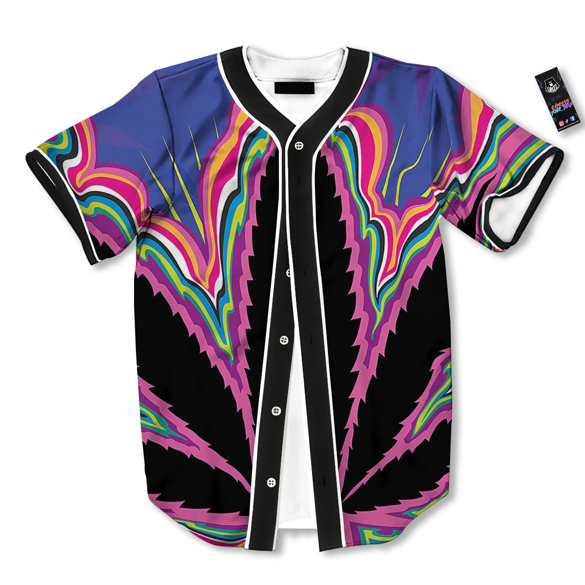 Cannabis Leaf Psychedelic Print Baseball Jersey-grizzshop