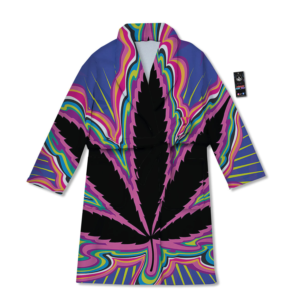 Cannabis Leaf Psychedelic Print Bathrobe-grizzshop