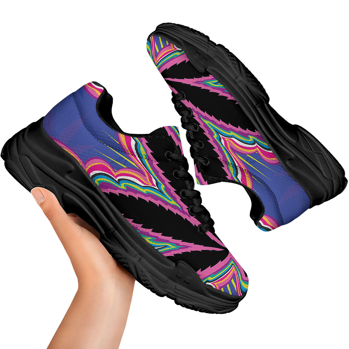 Cannabis Leaf Psychedelic Print Black Chunky Shoes-grizzshop