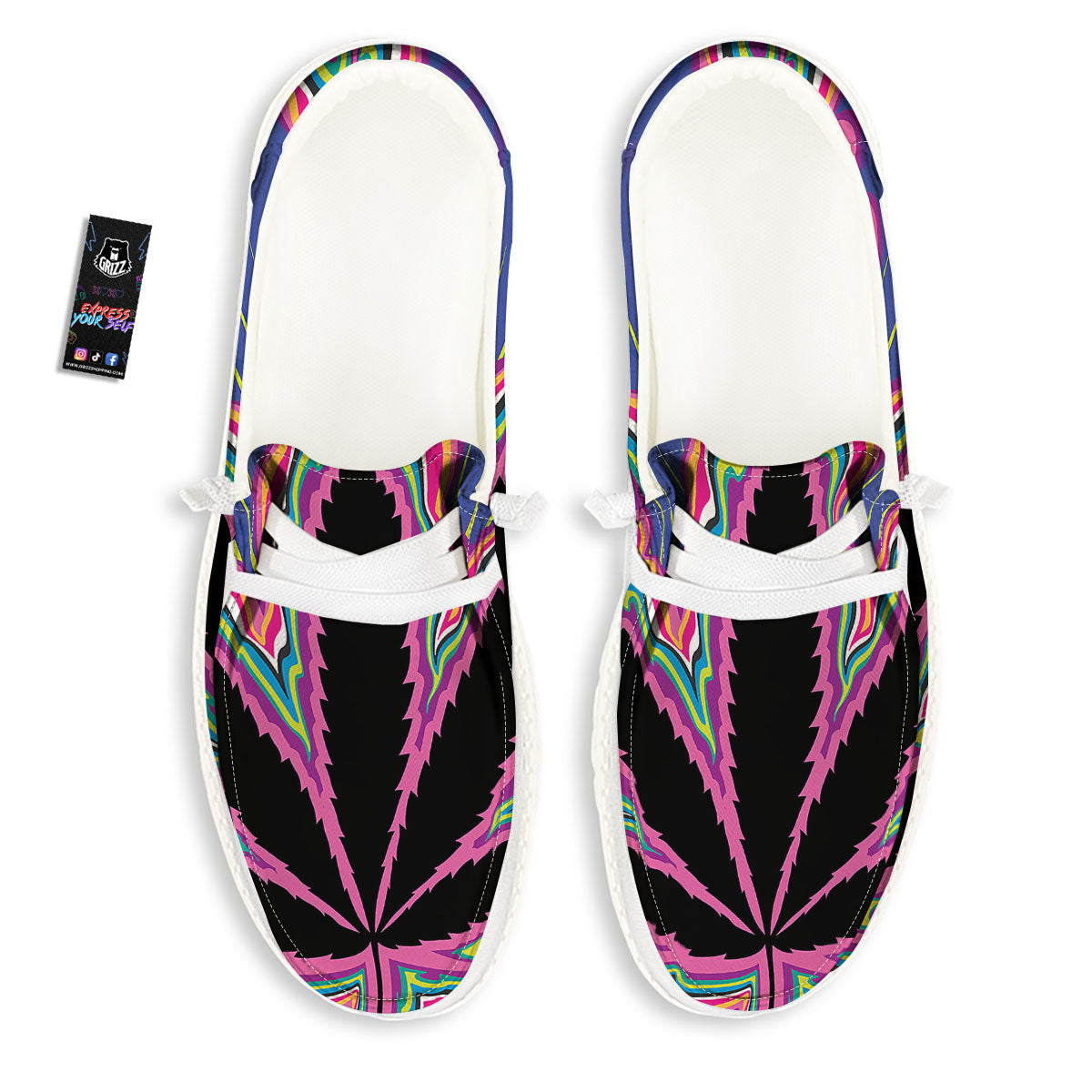 Cannabis Leaf Psychedelic Print Black Loafers-grizzshop